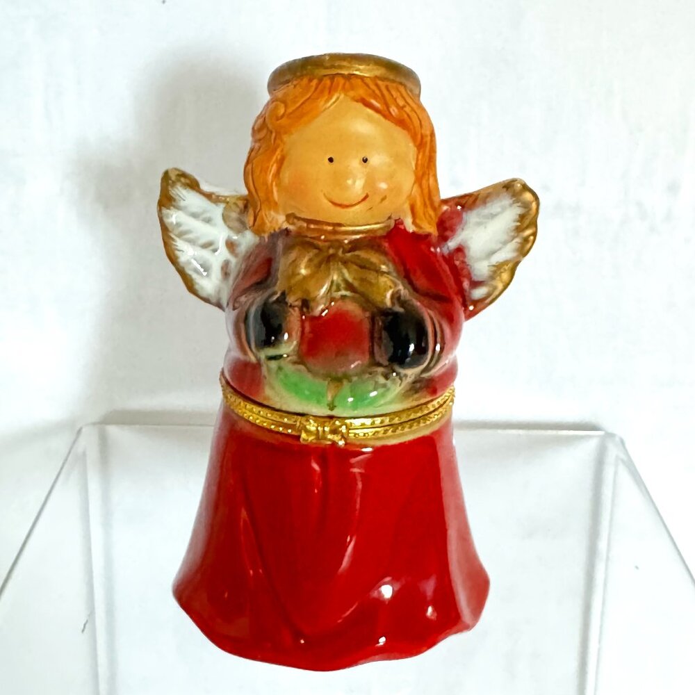 Vintage Greenbrier Porcelain Hinged Limoges Angel Trinket Box Christmas Gift